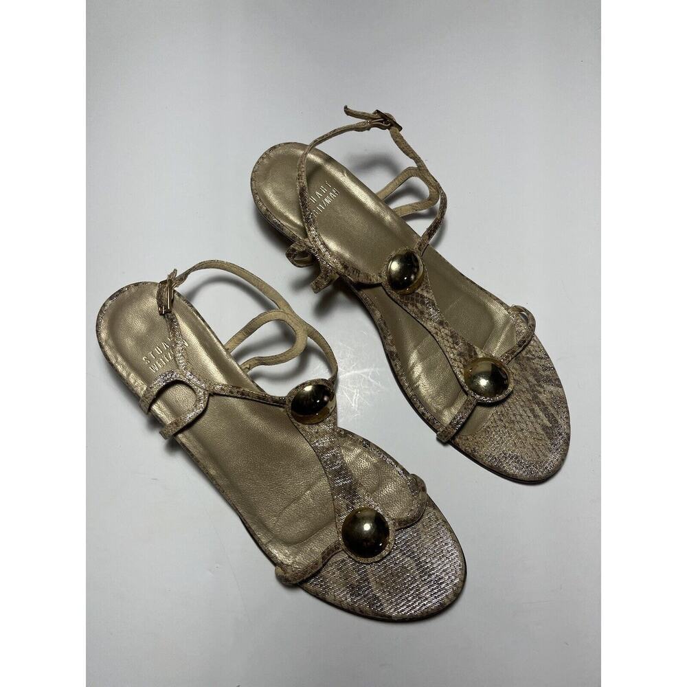 Stuart Weitzman Open Toe Sandals Fit Size 8? Metallic Shiny Wedge Heel